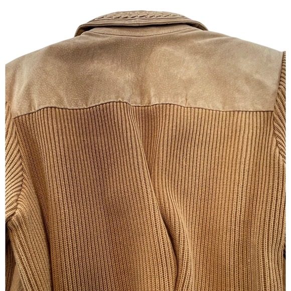 Peter Nygard Petite M Suede Knit Paneled Blazer Jacket Tan‎ Beige Button Front - Picture 9 of 11